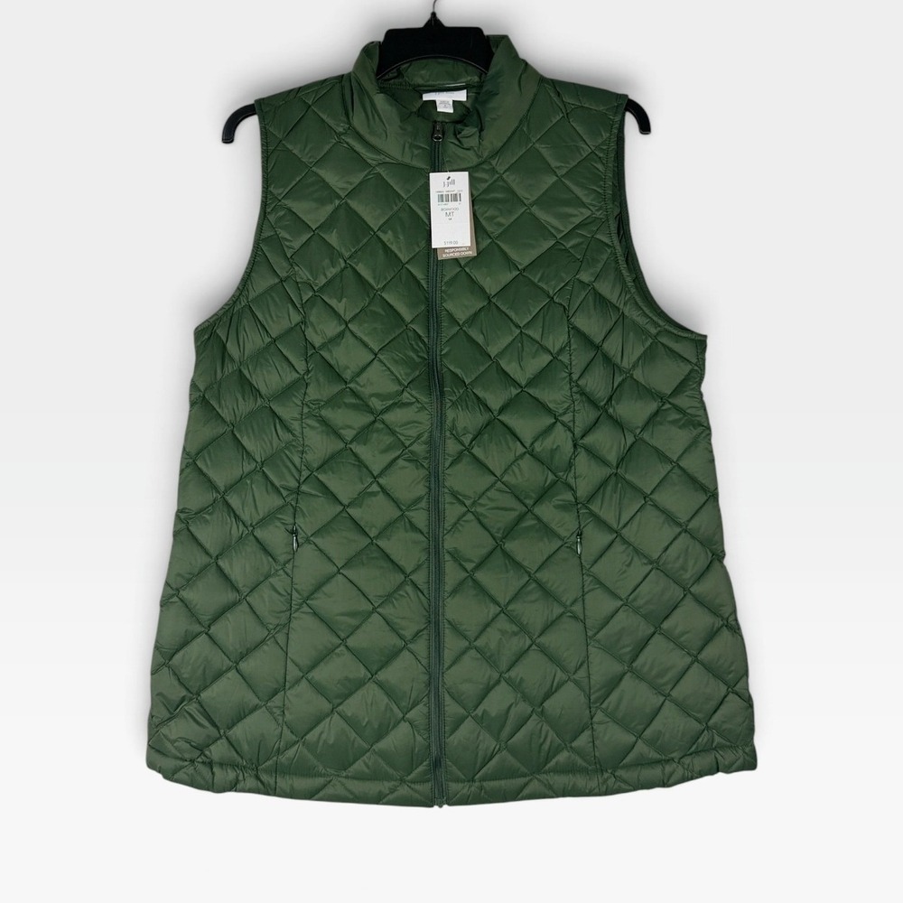 J. Jill Quilted Puffer Vest MT Medium Tall Boxwood Green Down Fill NWT $119